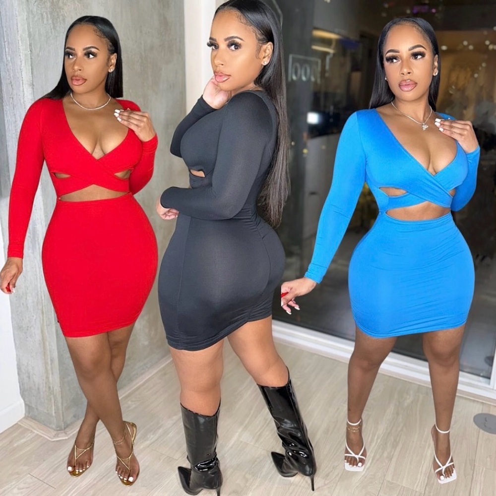 Elegant Long Sleeve Cut-Out Dress